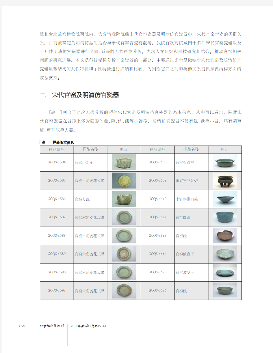 故宫博物院藏宋代官窑及明清仿官瓷器的显微特征