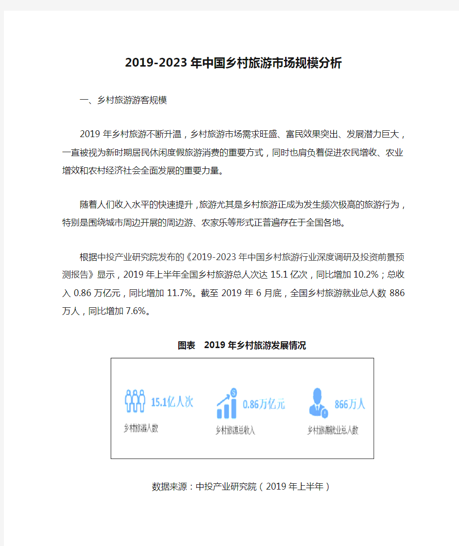2019-2023年中国乡村旅游市场规模分析