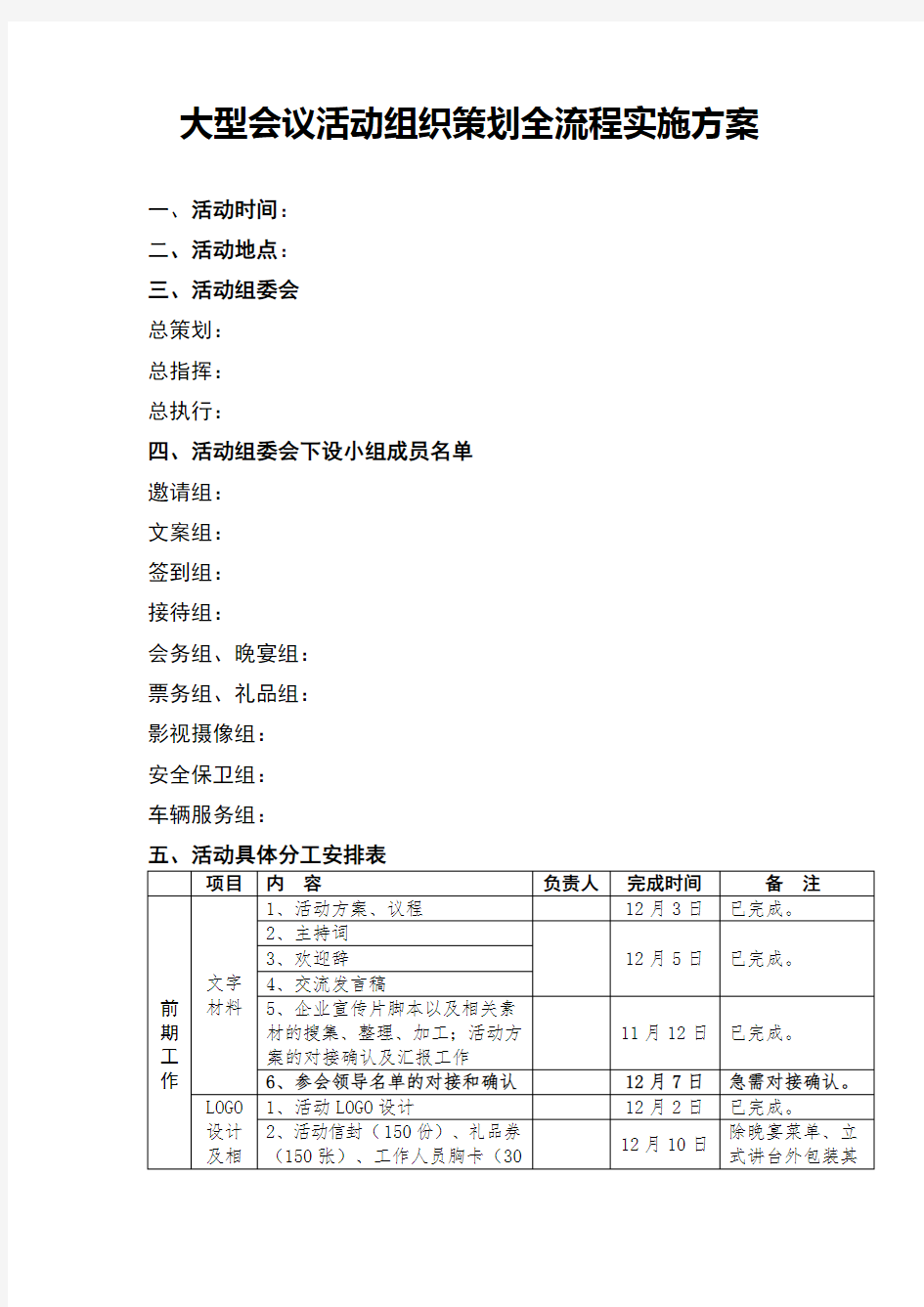 大型会议活动组织策划全流程实施方案