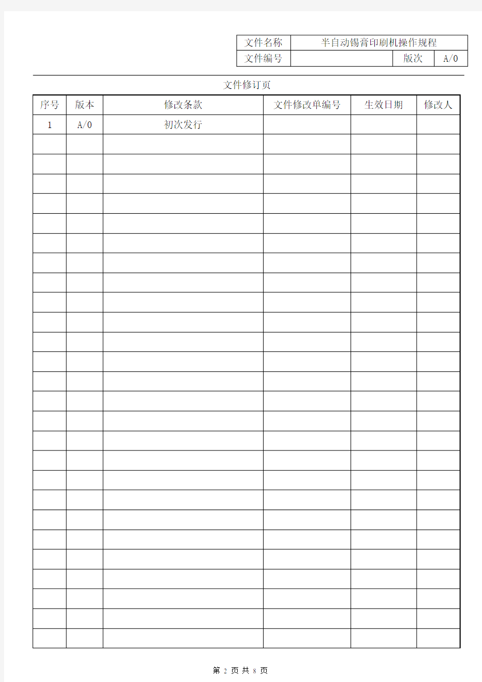 02J060114-2015 A0 半自动锡膏印刷机操作规程