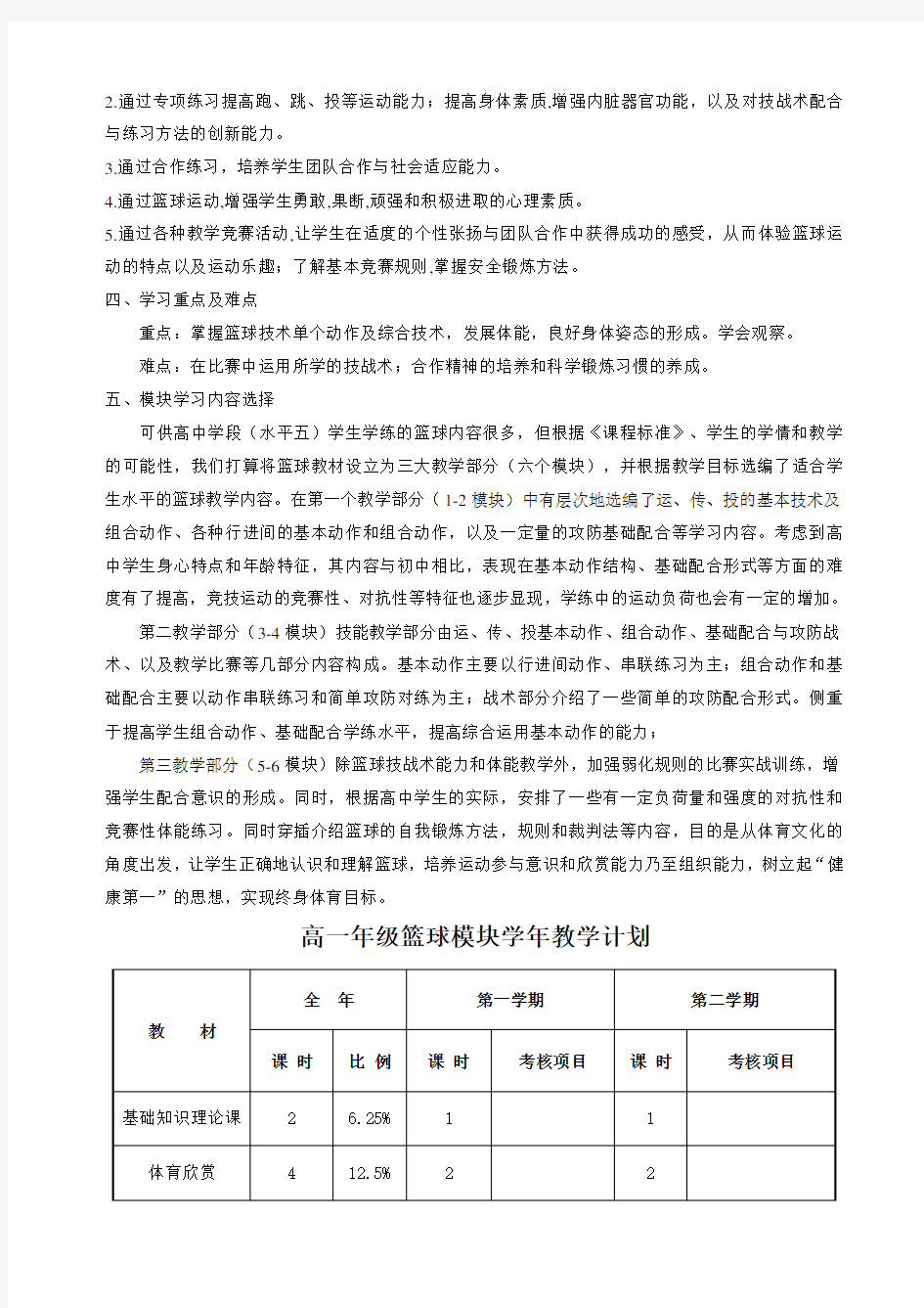 篮球模块教学计划