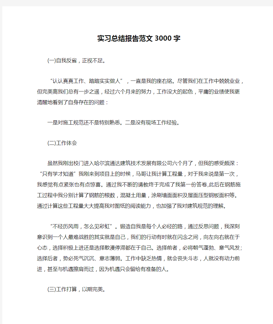 实习总结报告范文3000字