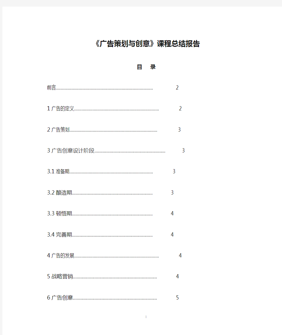 广告策划与创意-《广告策划与创意》课程总结报告