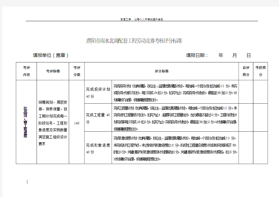 劳动竞赛考核评分标准