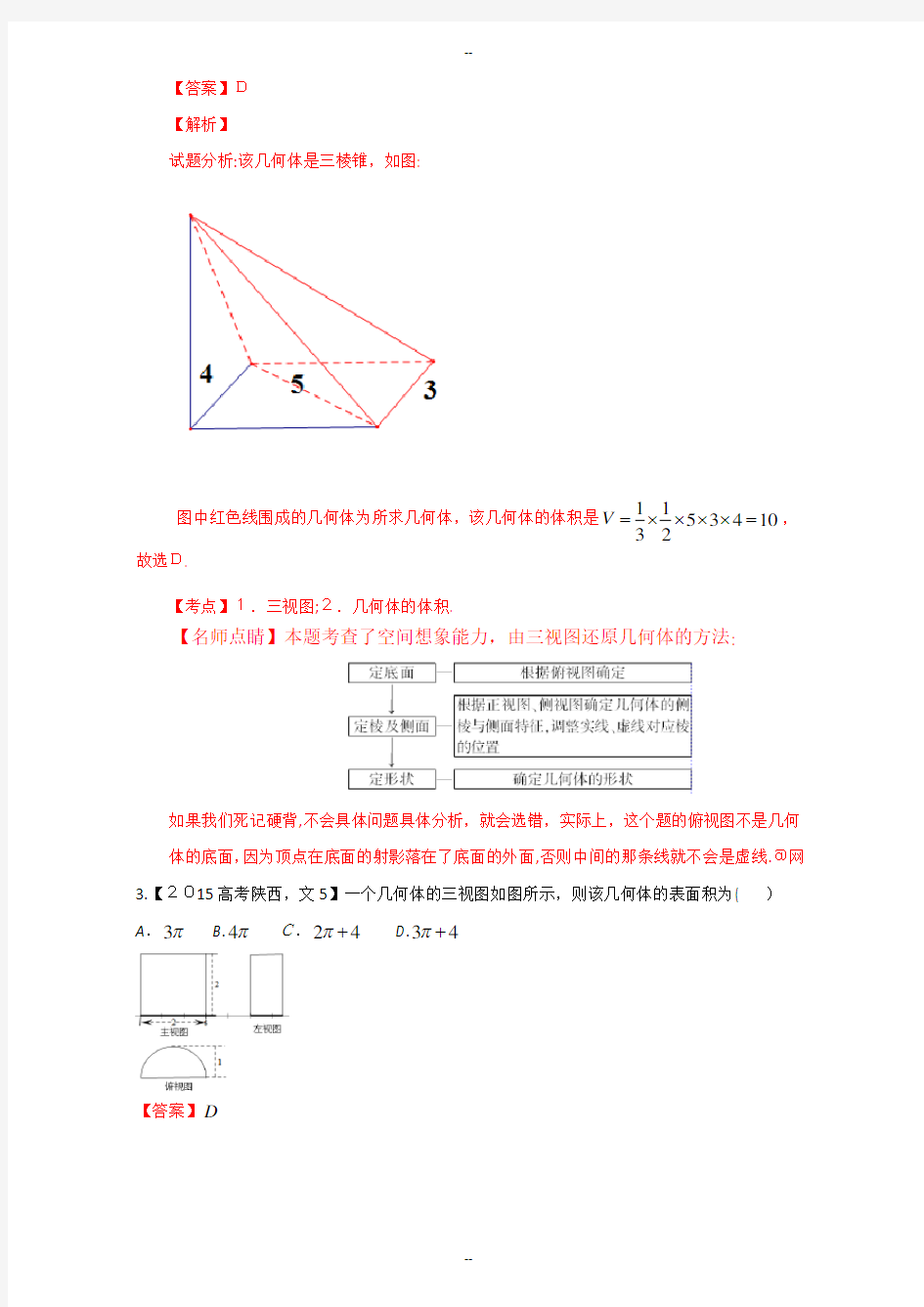 数学(文)三视图高考真题试题解析