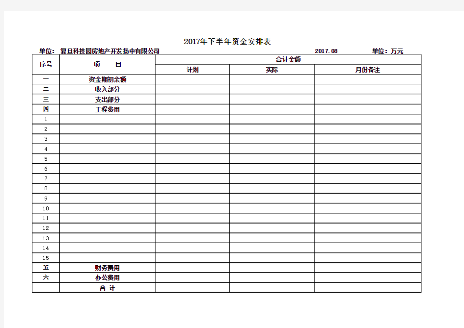 资金计划表格