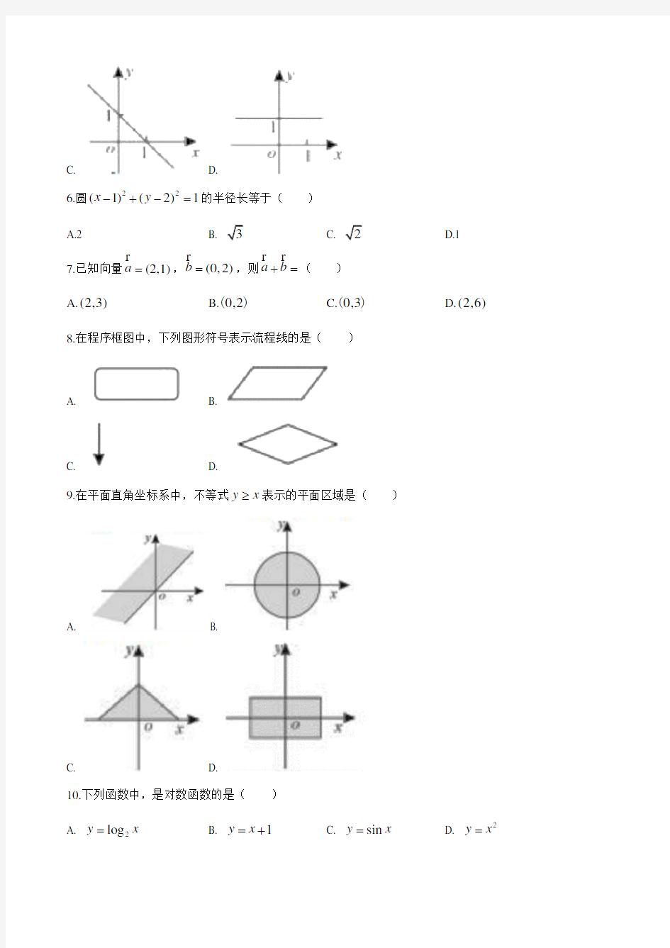 普通高中学业水平考试数学试题 (2)