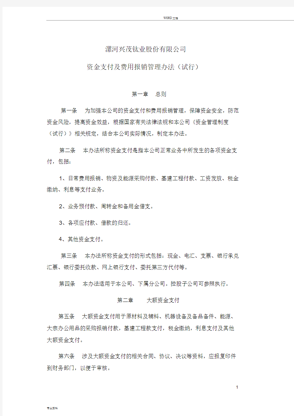 资金支付及费用报销管理办法