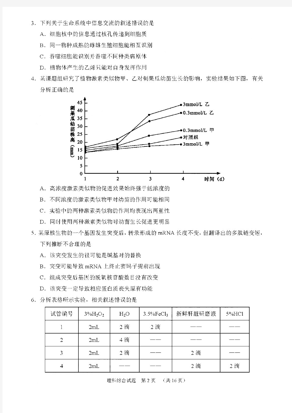 2020年广州市高三一模理科综合试题(含答案和解析)