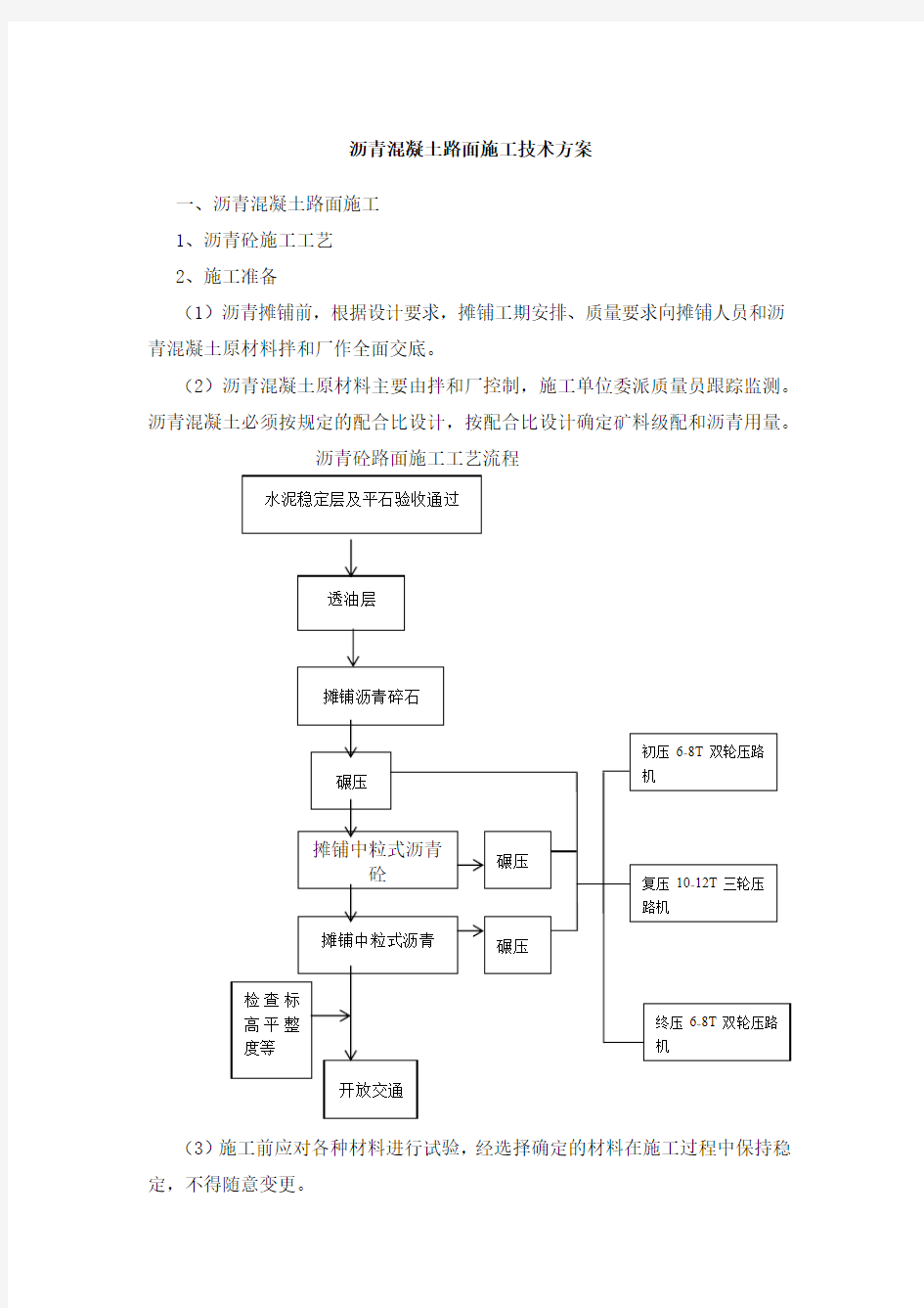 沥青混凝土路面施工方案