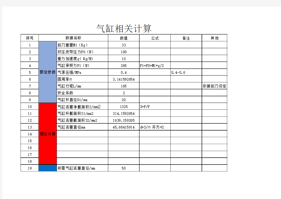 气缸计算参数