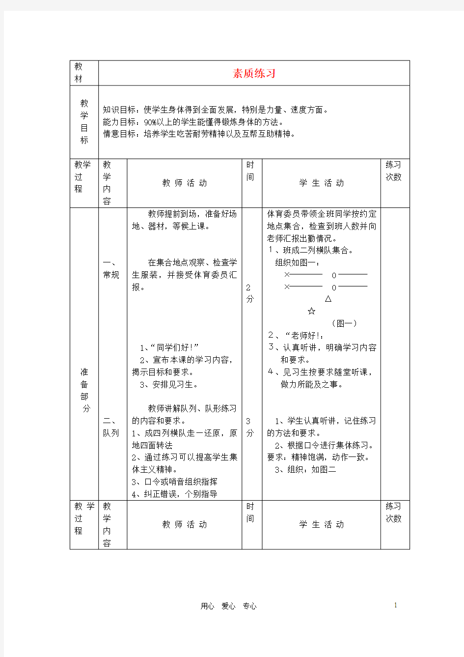 七年级体育 素质练习教案 人教新课标版