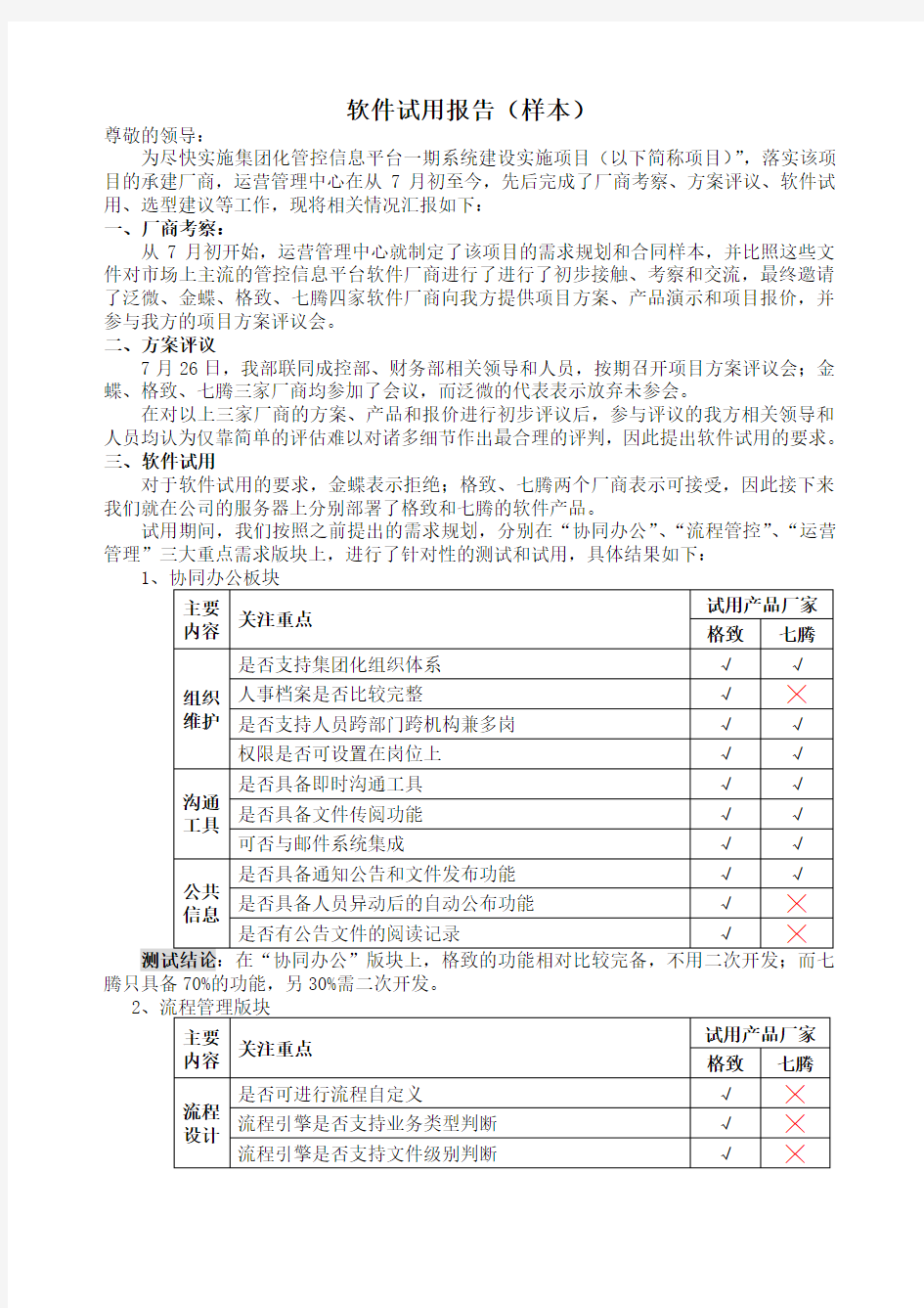 软件试用报告样本