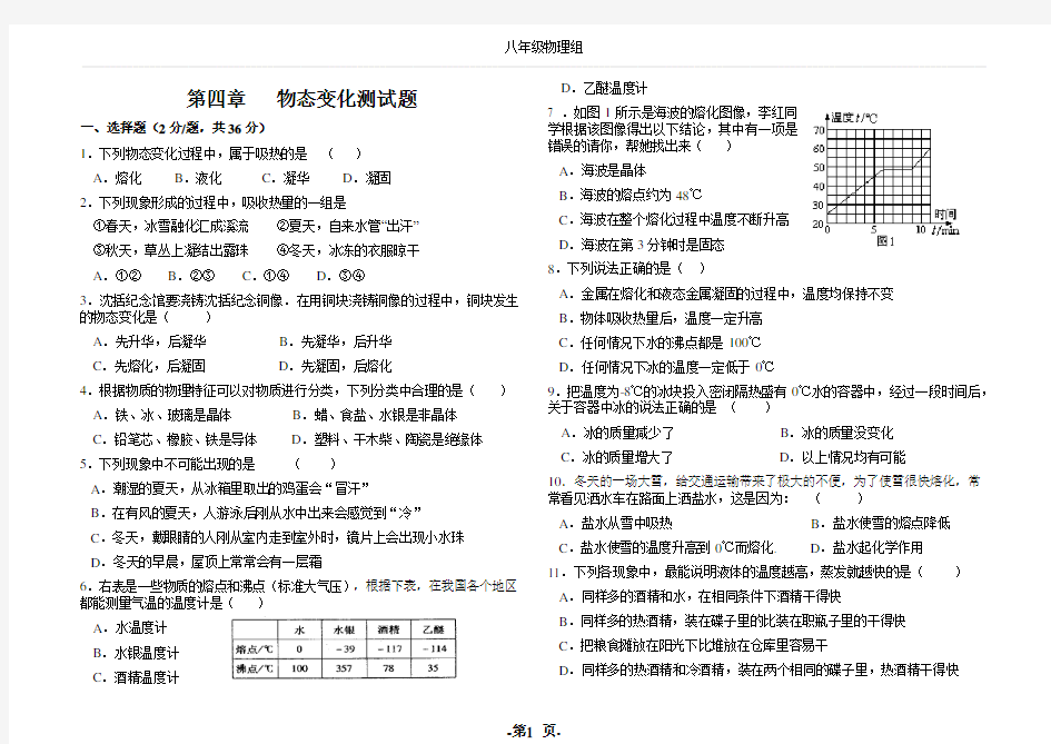 八年级物理物态变化测试题(附答案)