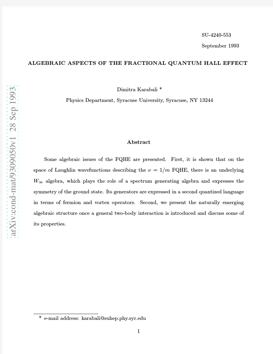 Algebraic Aspects of the Fractional Quantum Hall Effect