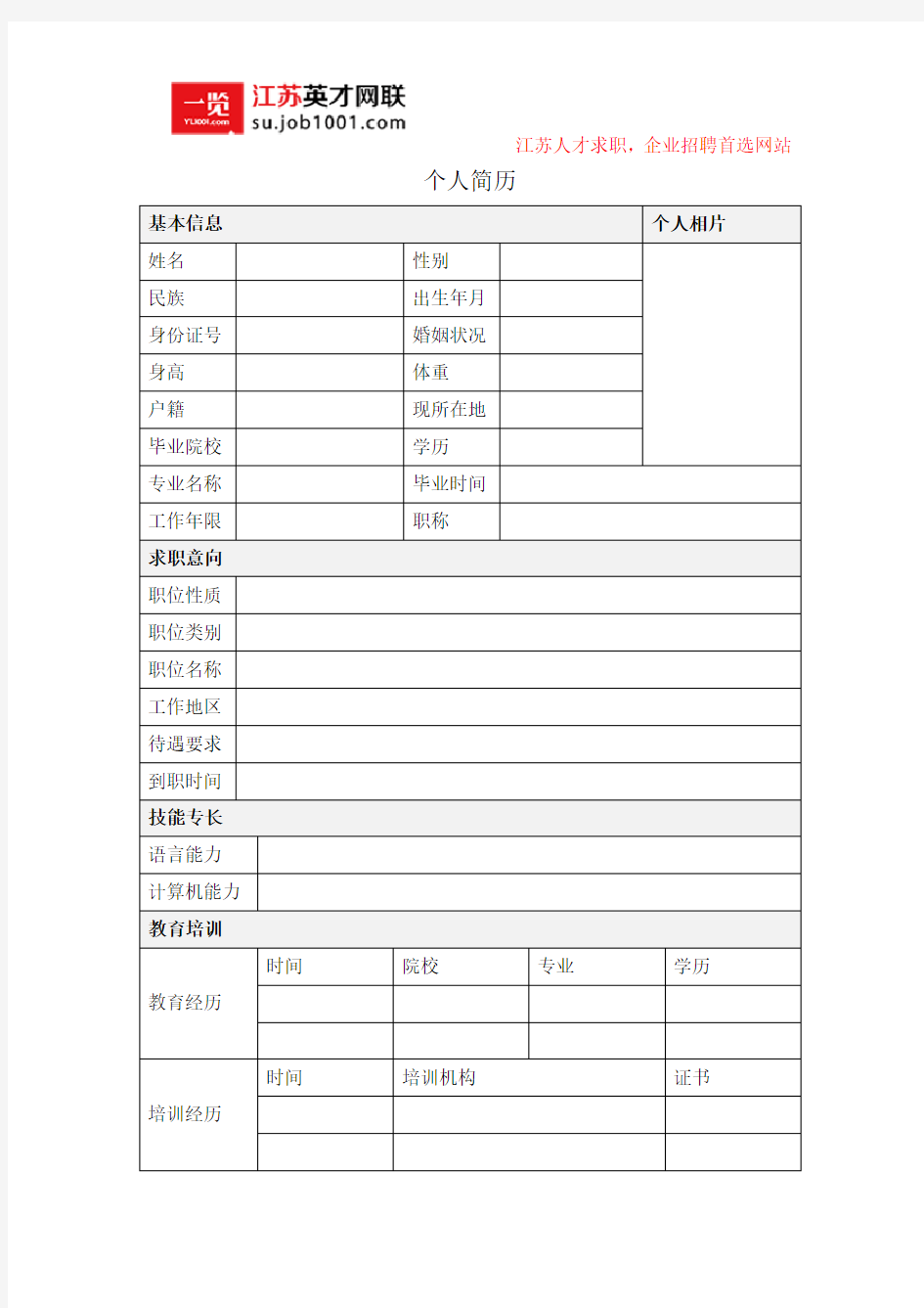 社会人员简历模板