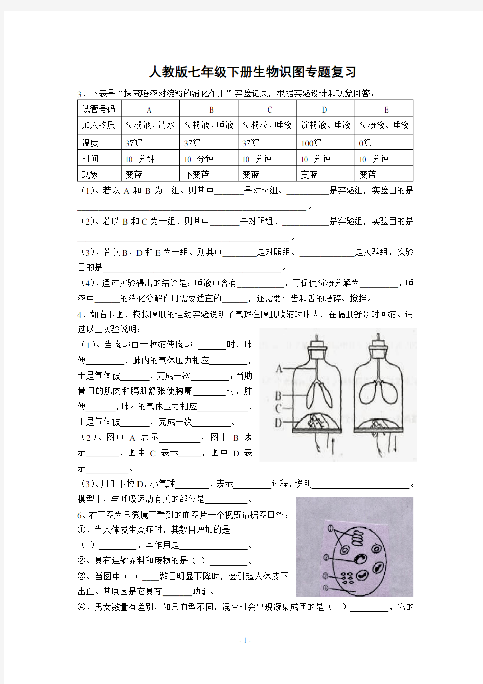 人教版七年级下册生物识图专题复习