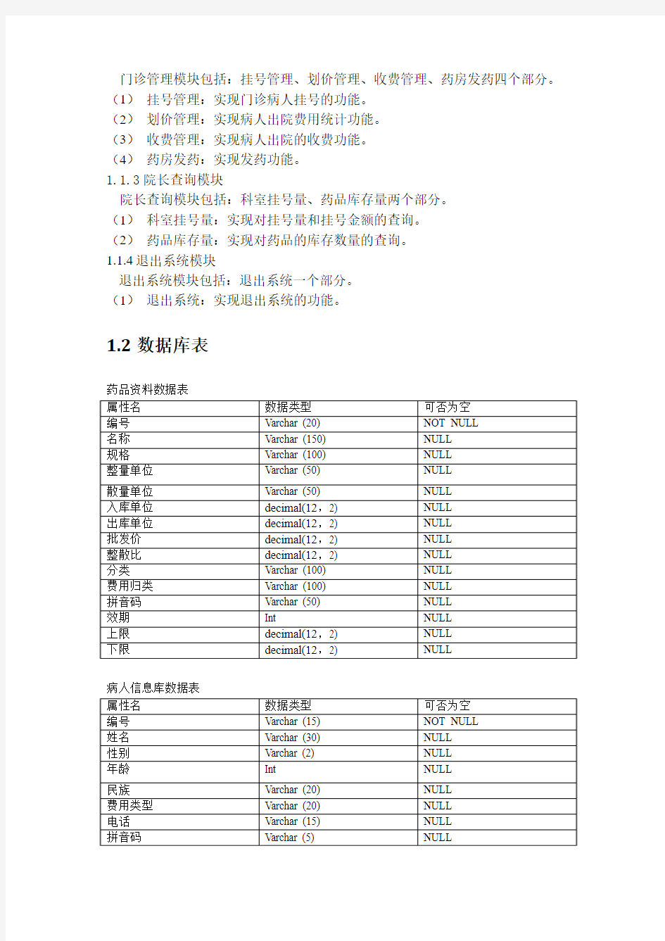 医院管理系统课程设计