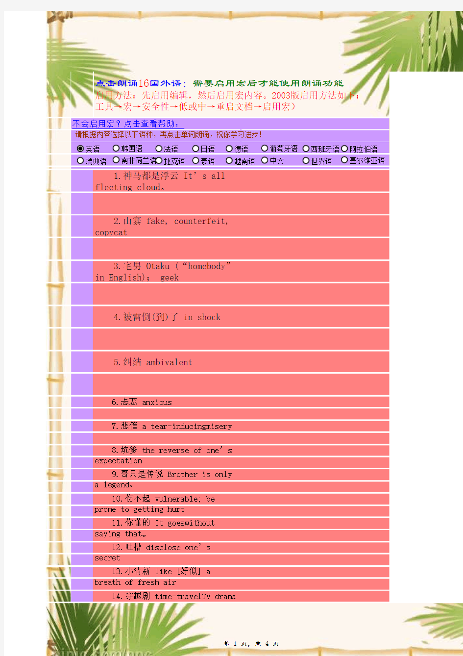 网络流行语翻译大全：卖萌小清新英文逐个说