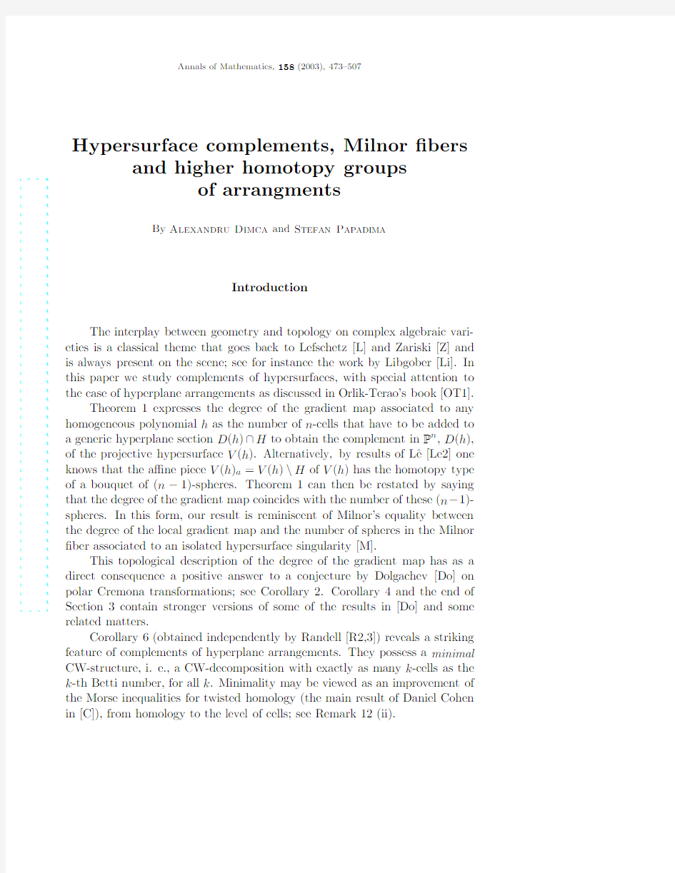 Hypersurface complements, Milnor fibers and higher homotopy groups of arrangements