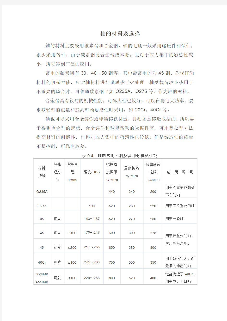 轴材料的选择