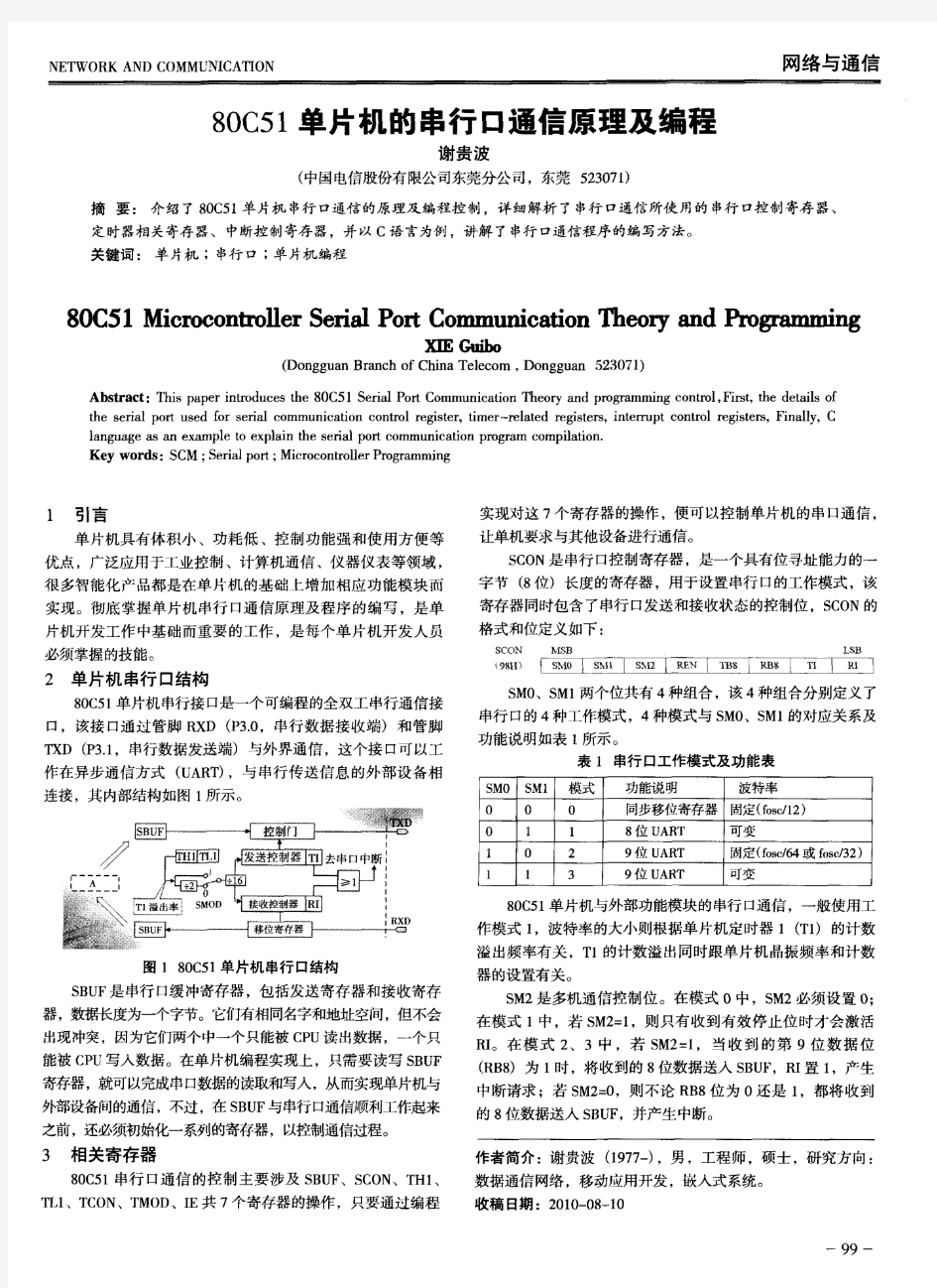 80C51单片机的串行口通信原理及编程