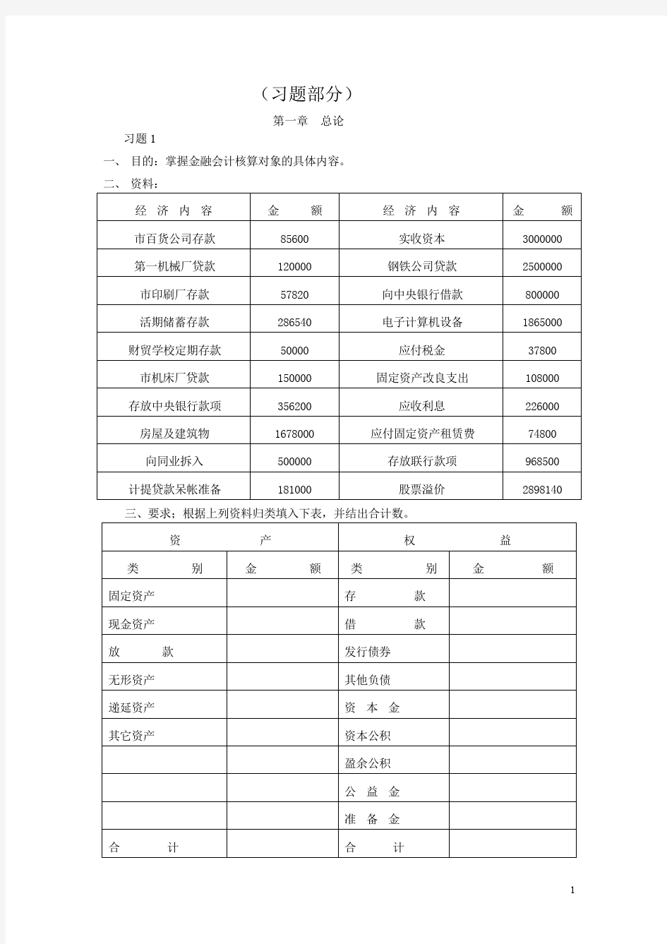 金融会计实训(全套习题部分)