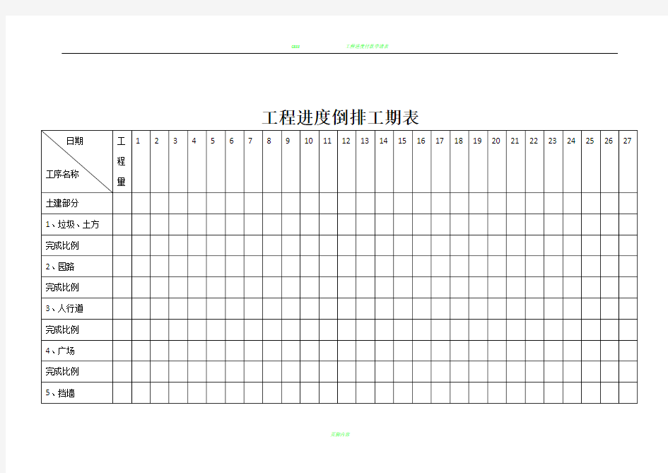 工程进度倒排工期表