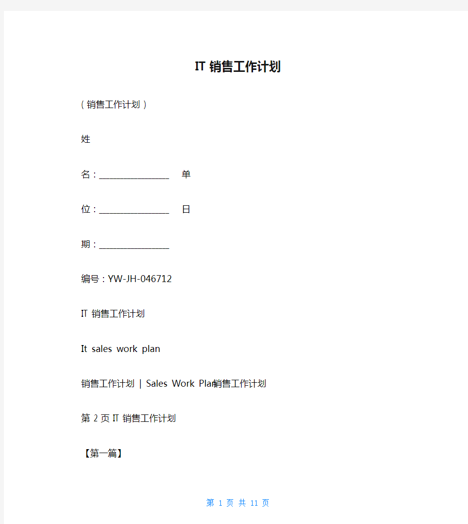 IT销售工作计划