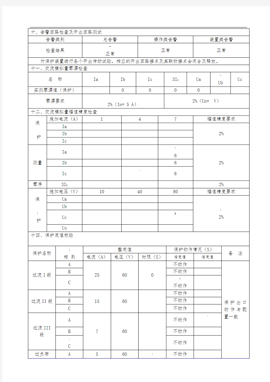 10KV继保预防性试验报告