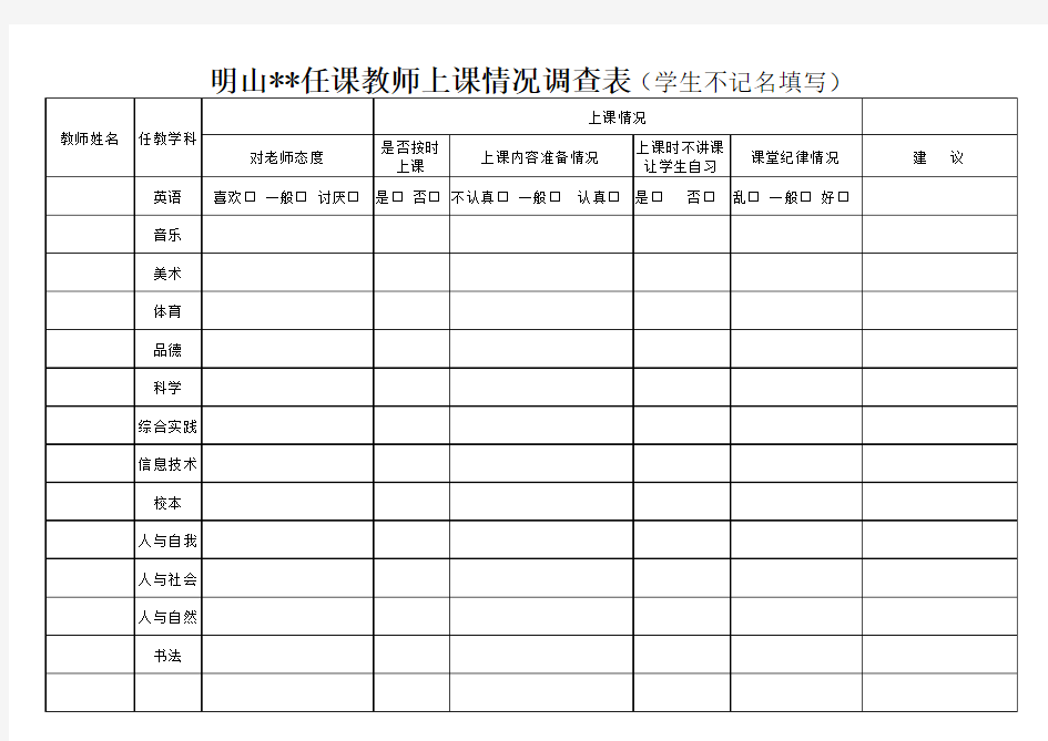 教师上课情况调查表