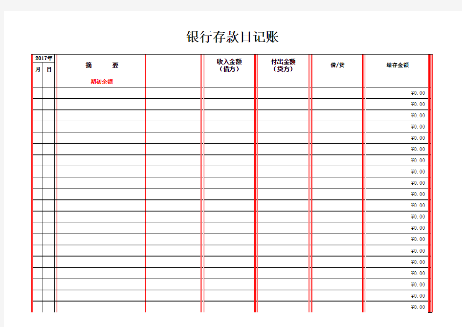 银行日记账(带公式)模板