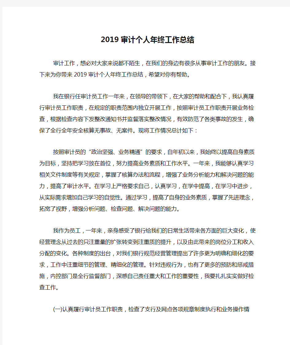 2019审计个人年终工作总结