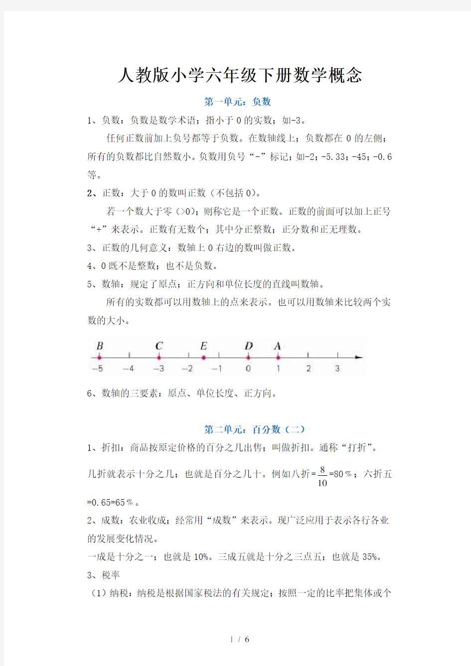 最新人教版小学六年级数学下册必背概念和公式