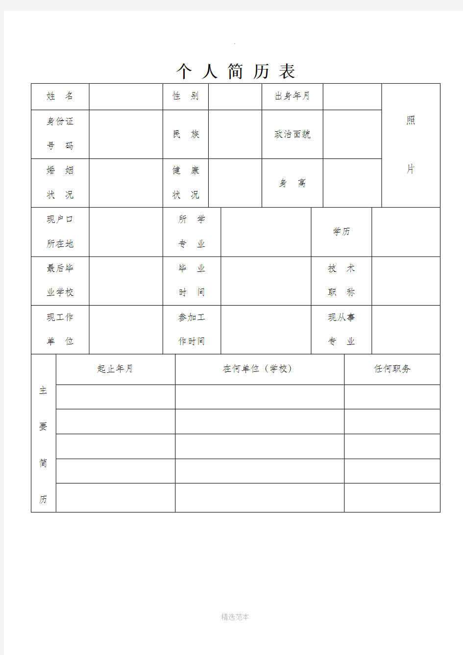 个人简历表格(免费通用版)