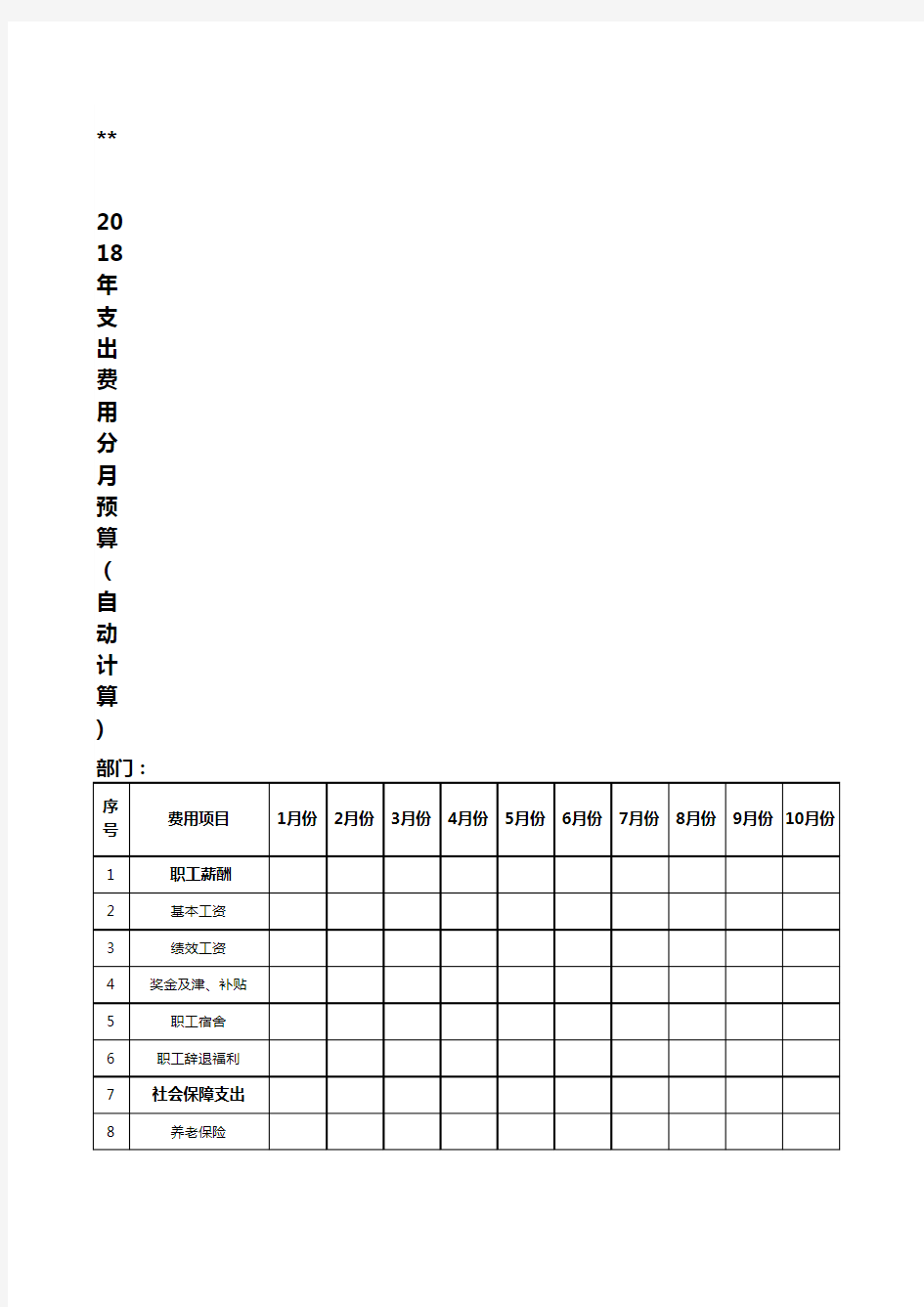 公司年度支出费用分预算表模板