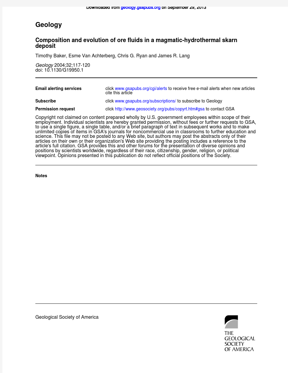 Composition and evolution of ore fluids in a magmatic-hydrothermal skarn