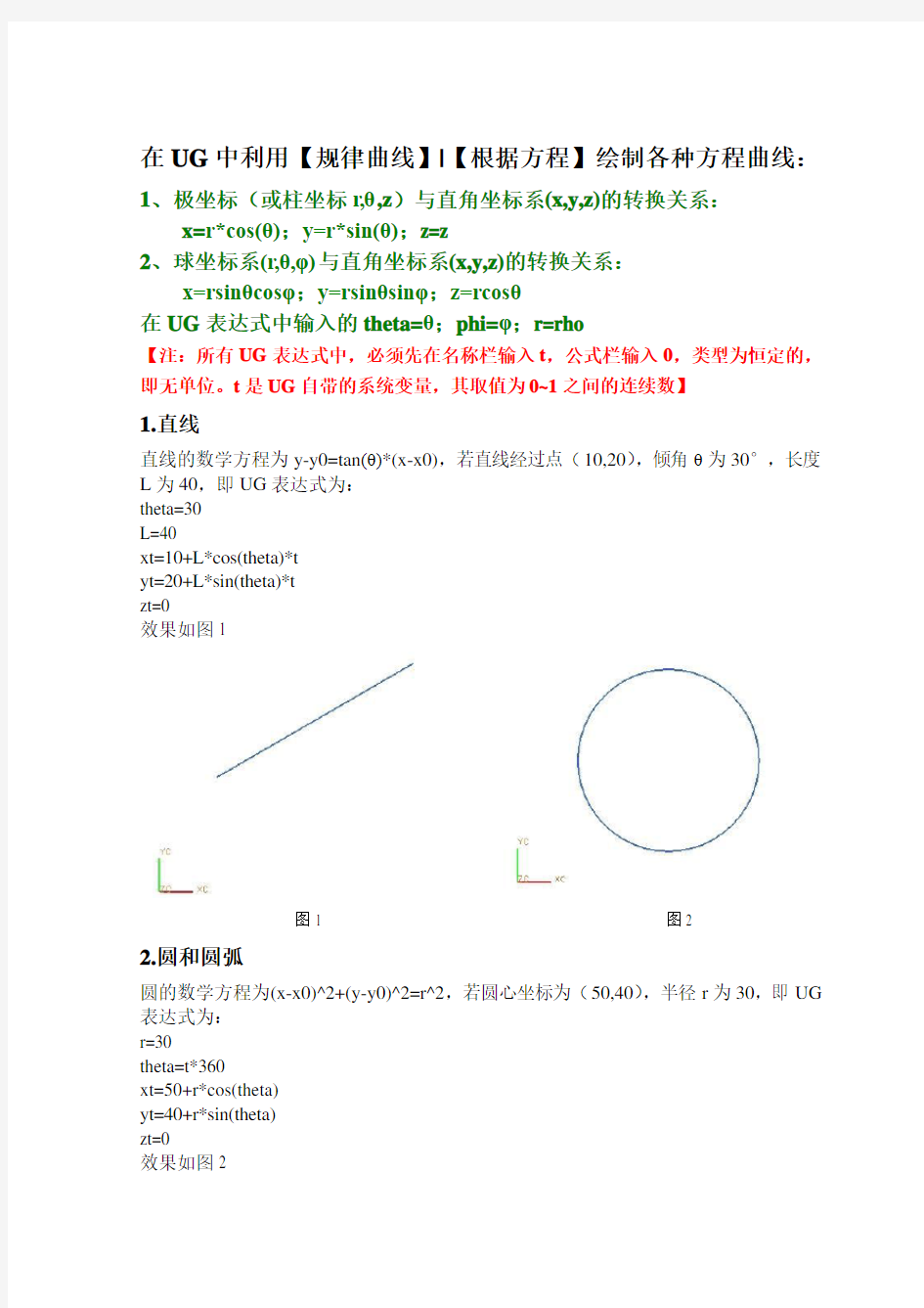 UG方程曲线及详细表达式