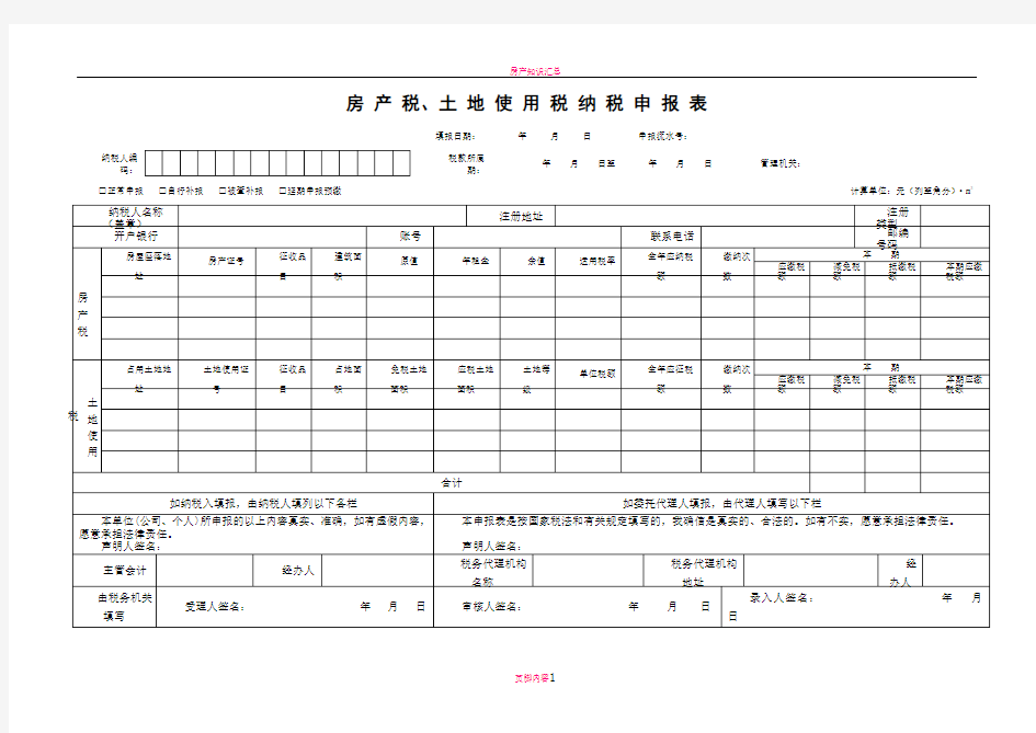 房产税、土地使用税纳税申报表