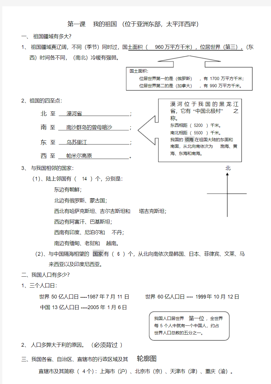 五年级上册思品第一单元知识点归纳