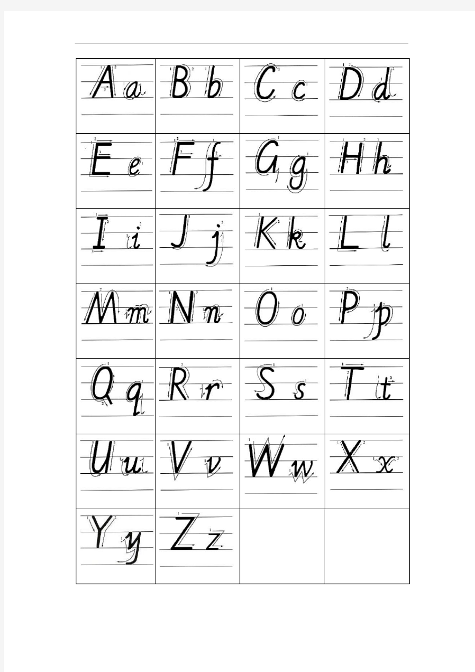 小学26个英文字母书写标准(手写体)