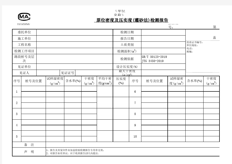 路基路面压实度报告 (排水)