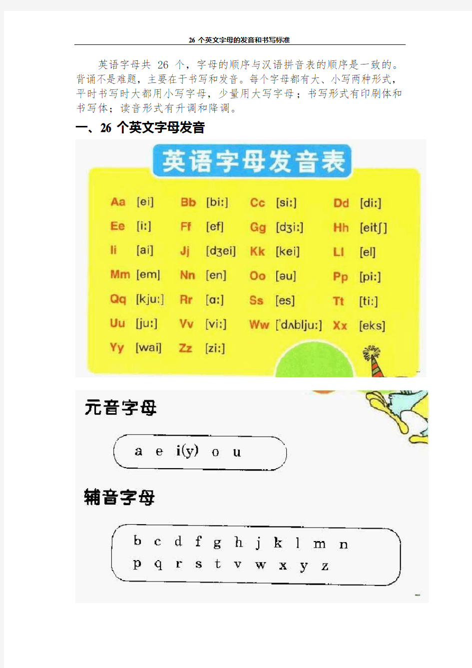 26个英文字母的发音和书写标准(可编辑修改word版)