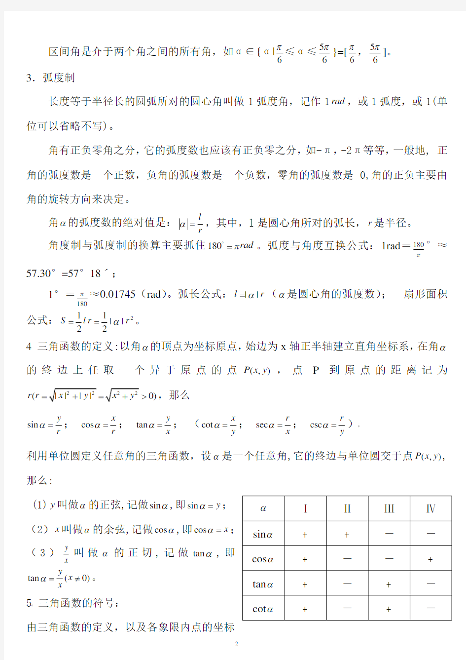 三角函数总结大全附记忆口诀