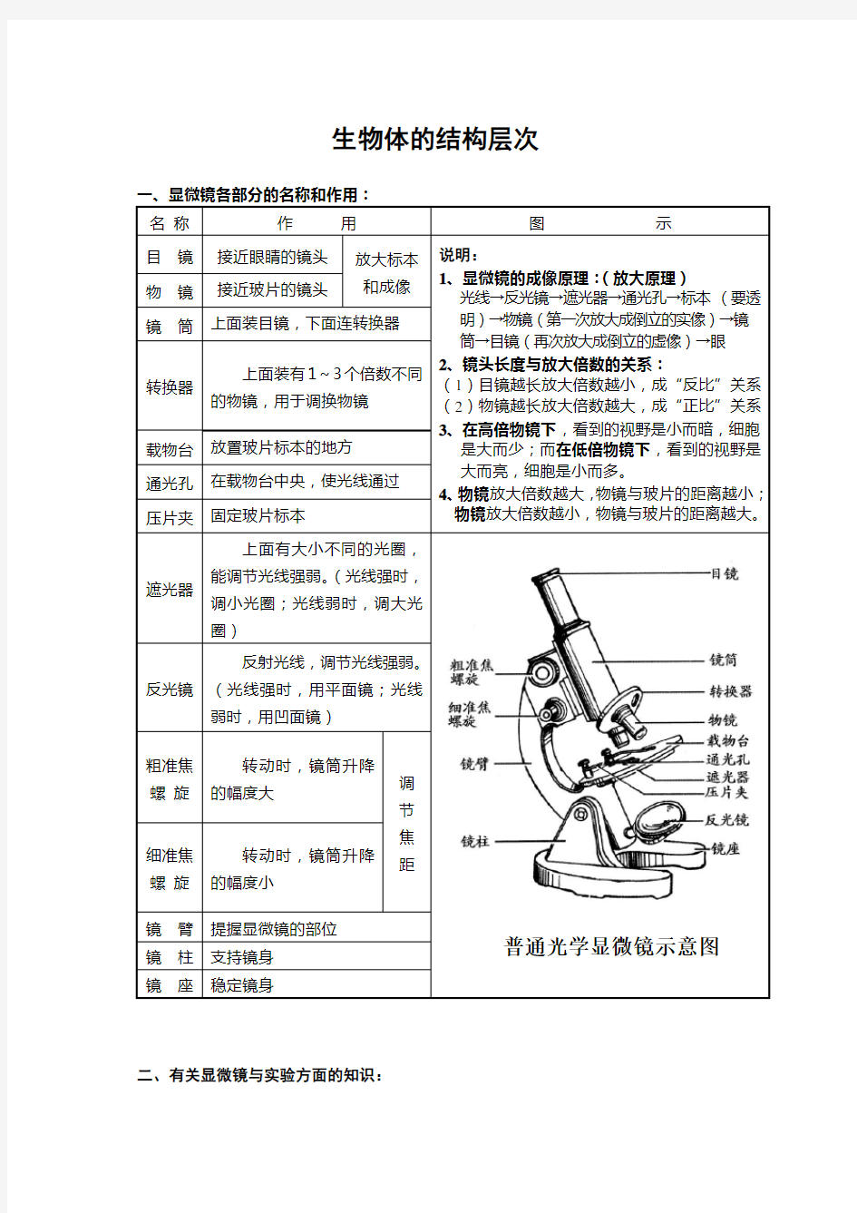 生物体的结构层次-知识点