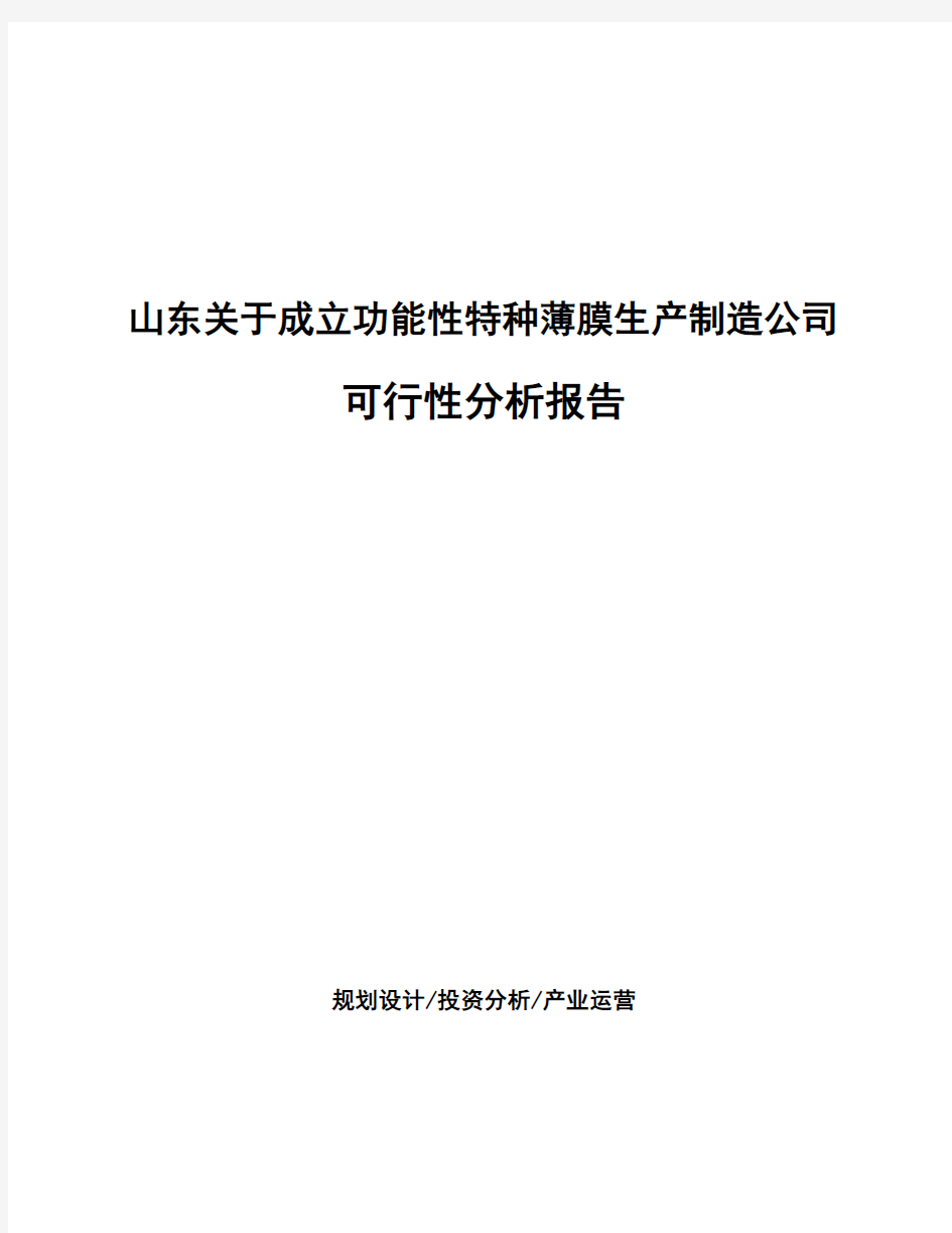 山东关于成立功能性特种薄膜生产制造公司可行性分析报告