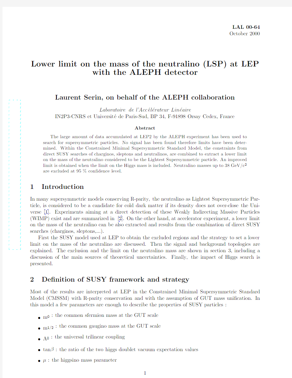 Lower limit on the mass of the neutralino (LSP) at LEP with the ALEPH detector