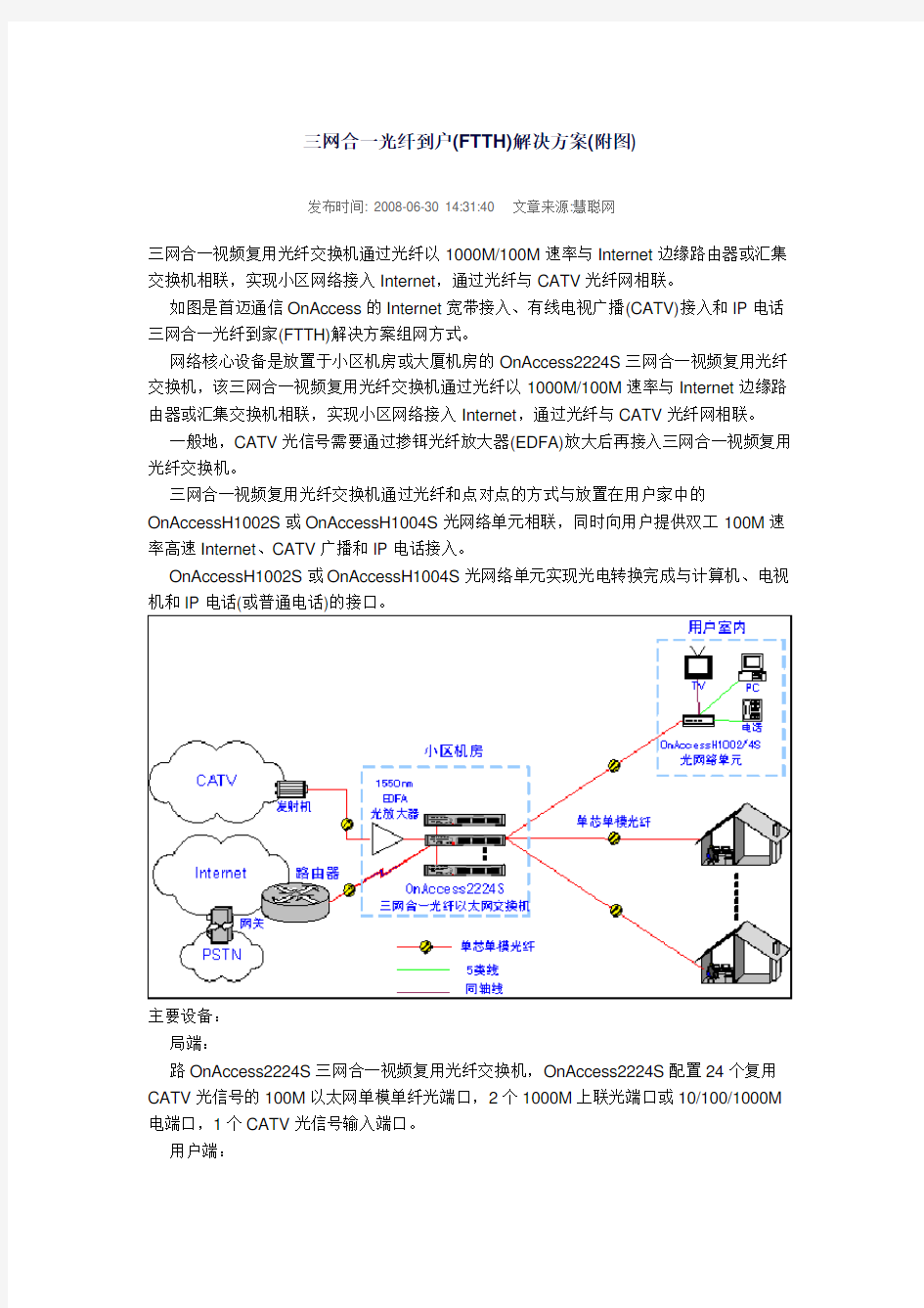 三网合一光纤到户(FTTH)解决方案(附图)