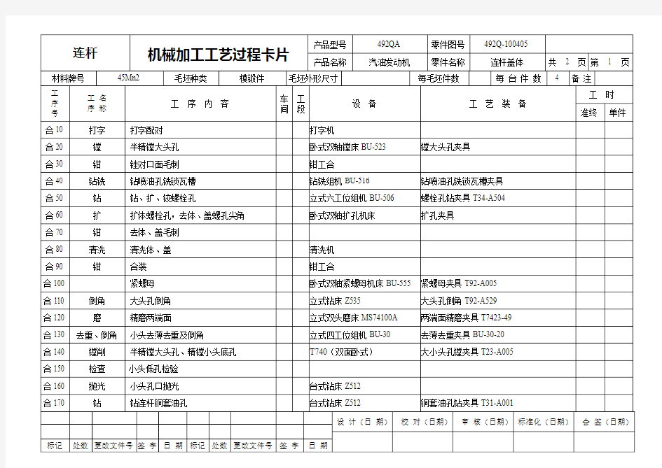 492QA连杆盖体工艺过程卡片1