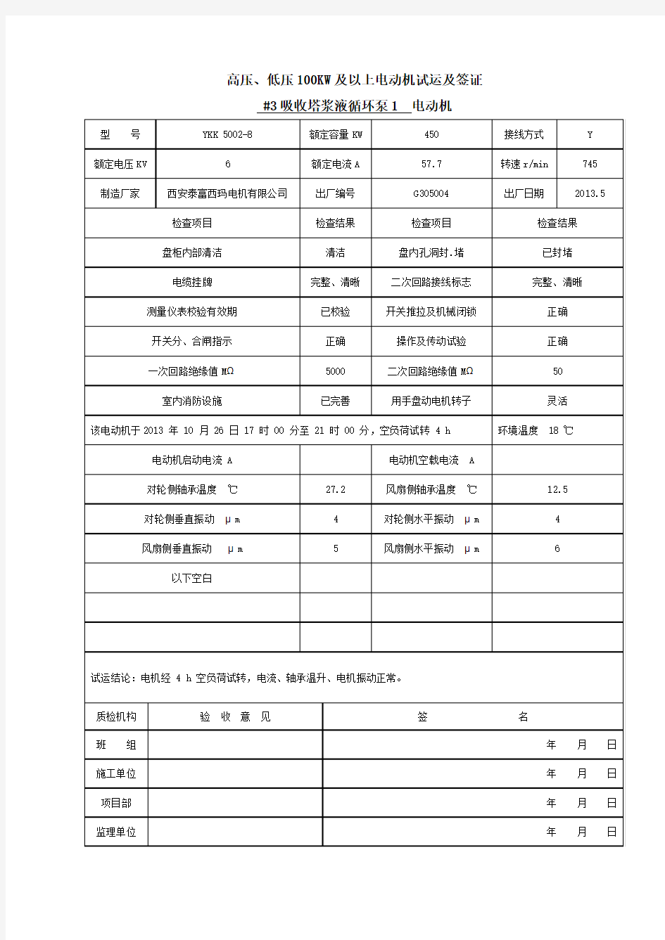 电动机试运及签证